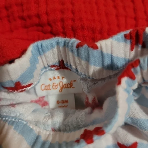 Cat & Jack Patriotic Red White Blue Shirt Pants Outfit Baby Size 0-3 Months - Picture 3 of 6